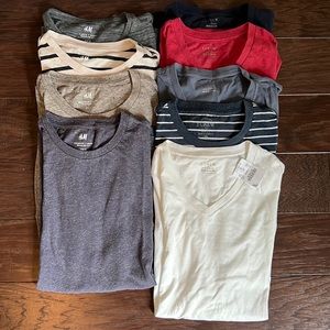 Lot of 9 V-Neck and Crew Neck T-Shirts